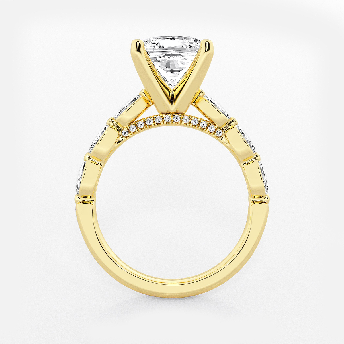 Additional Image 1 for  3 ctw Cushion Lab Grown Diamond Engagement Ring with Floating Marquise Side Accents