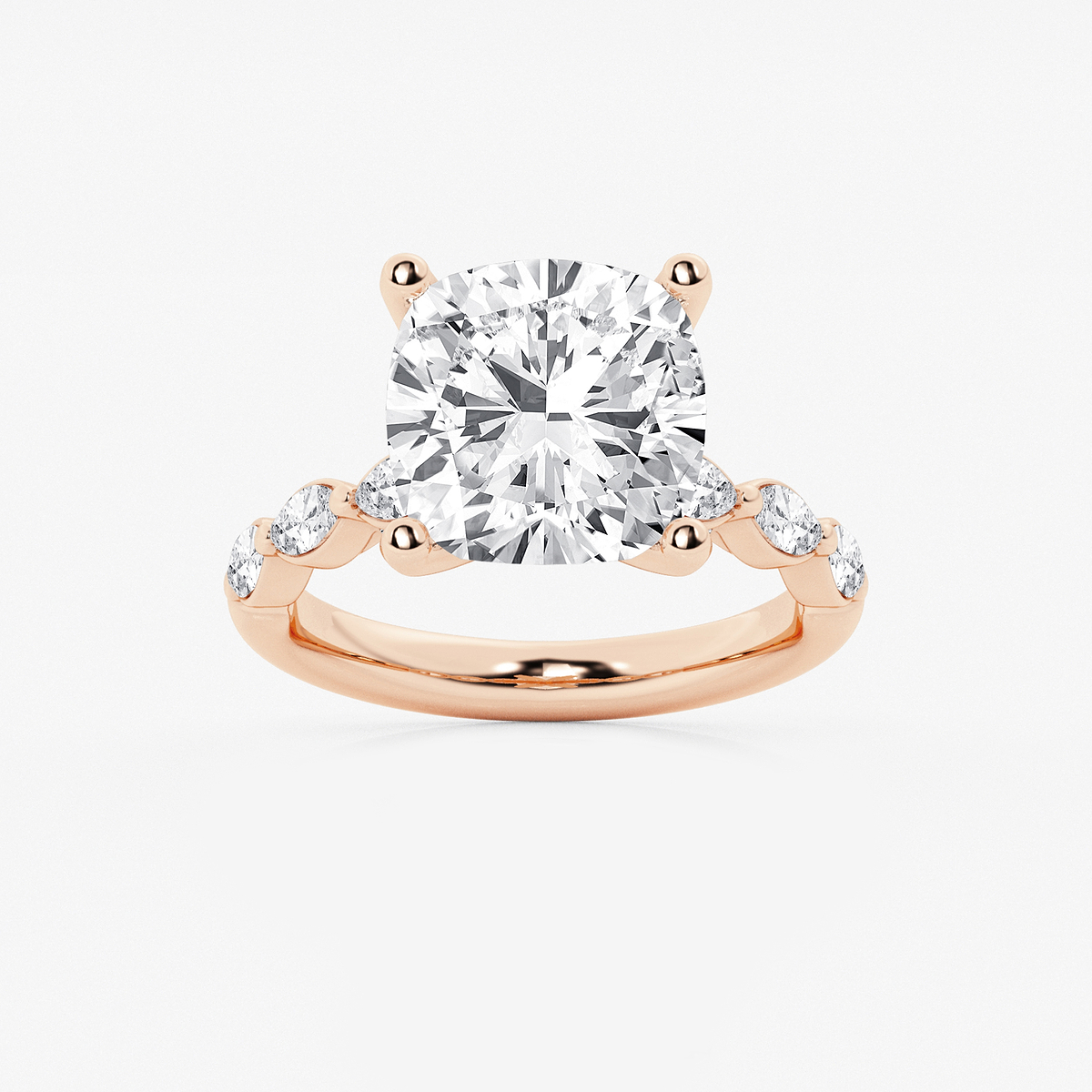 6 1/2 ctw Cushion Lab Grown Diamond Engagement Ring with Floating Marquise Side Accents