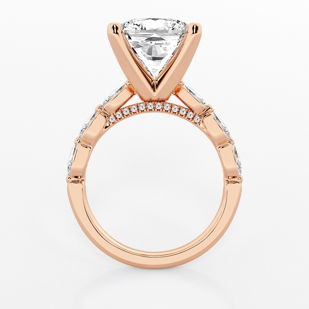 Additional Image 1 for  6 1/2 ctw Cushion Lab Grown Diamond Engagement Ring with Floating Marquise Side Accents