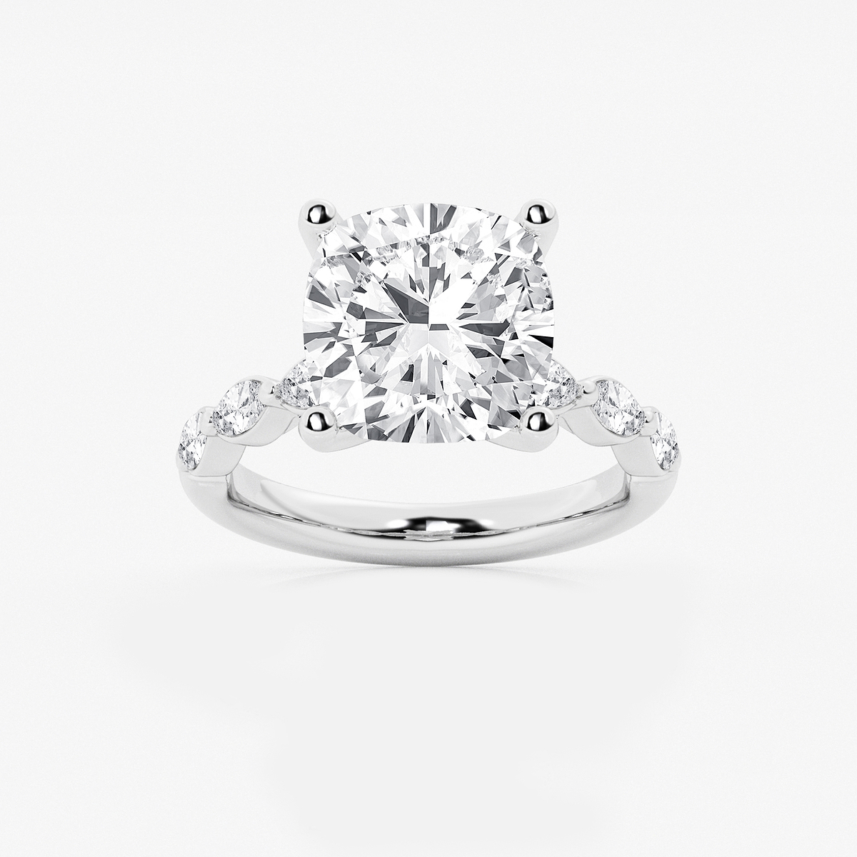 6 1/2 ctw Cushion Lab Grown Diamond Engagement Ring with Floating Marquise Side Accents