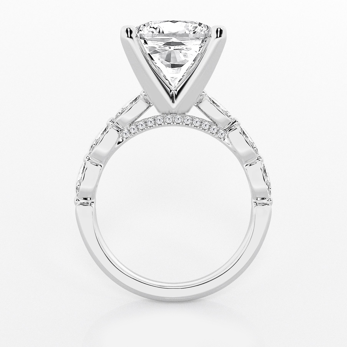 Additional Image 1 for  6 1/2 ctw Cushion Lab Grown Diamond Engagement Ring with Floating Marquise Side Accents