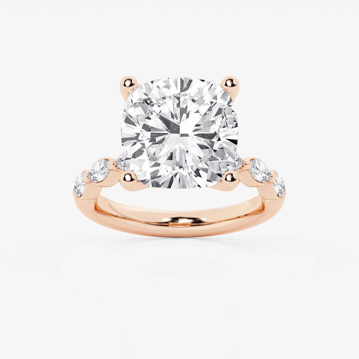 8 1/2 ctw Cushion Lab Grown Diamond Engagement Ring with Floating Marquise Side Accents