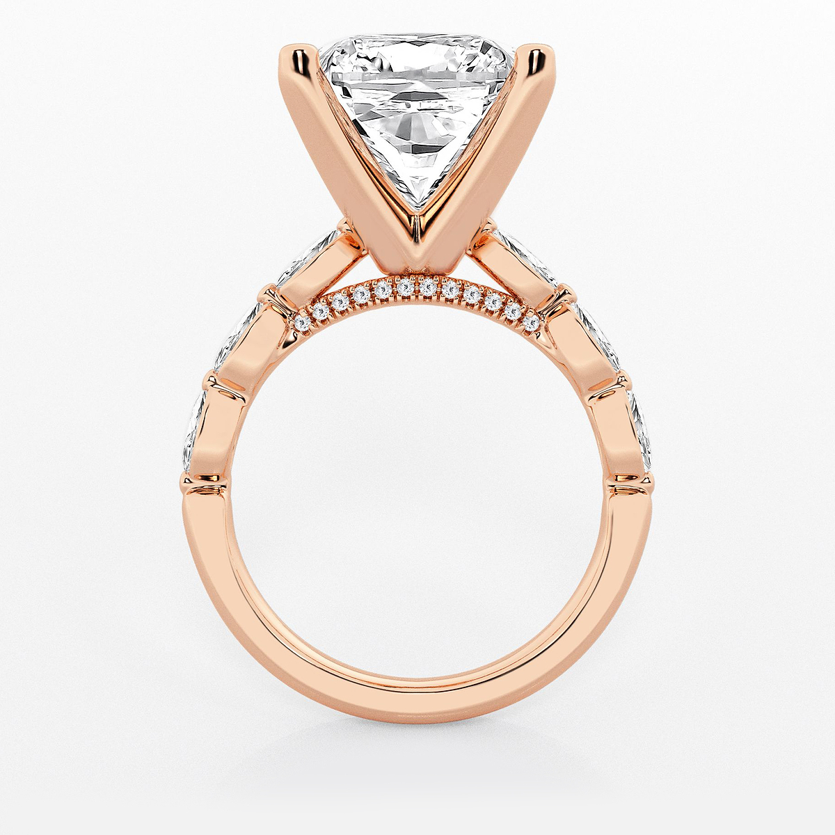 Additional Image 1 for  8 1/2 ctw Cushion Lab Grown Diamond Engagement Ring with Floating Marquise Side Accents
