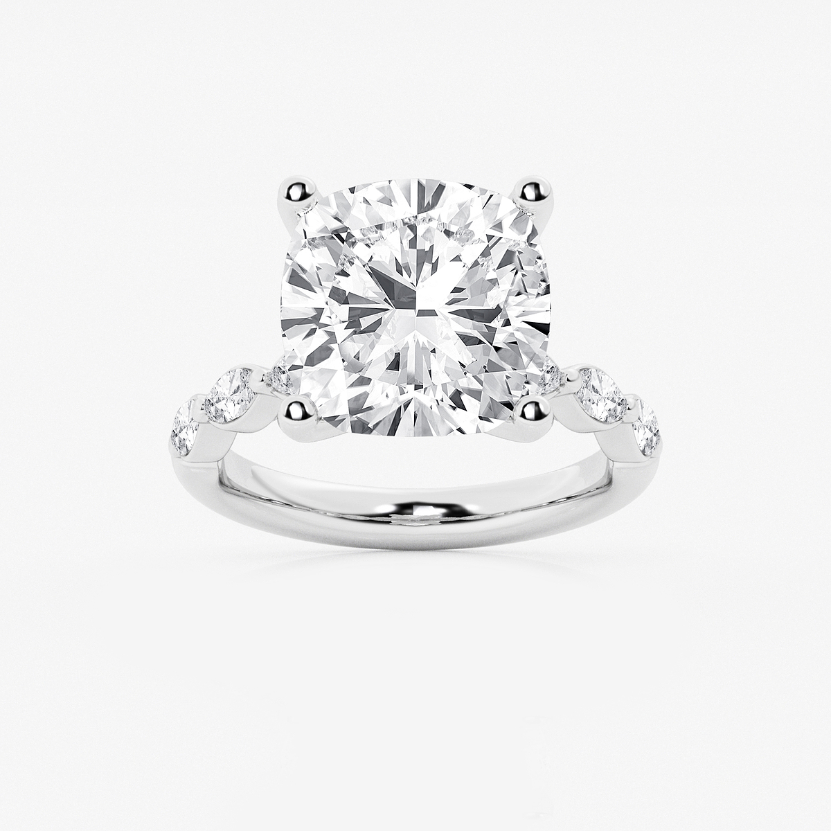 8 1/2 ctw Cushion Lab Grown Diamond Engagement Ring with Floating Marquise Side Accents
