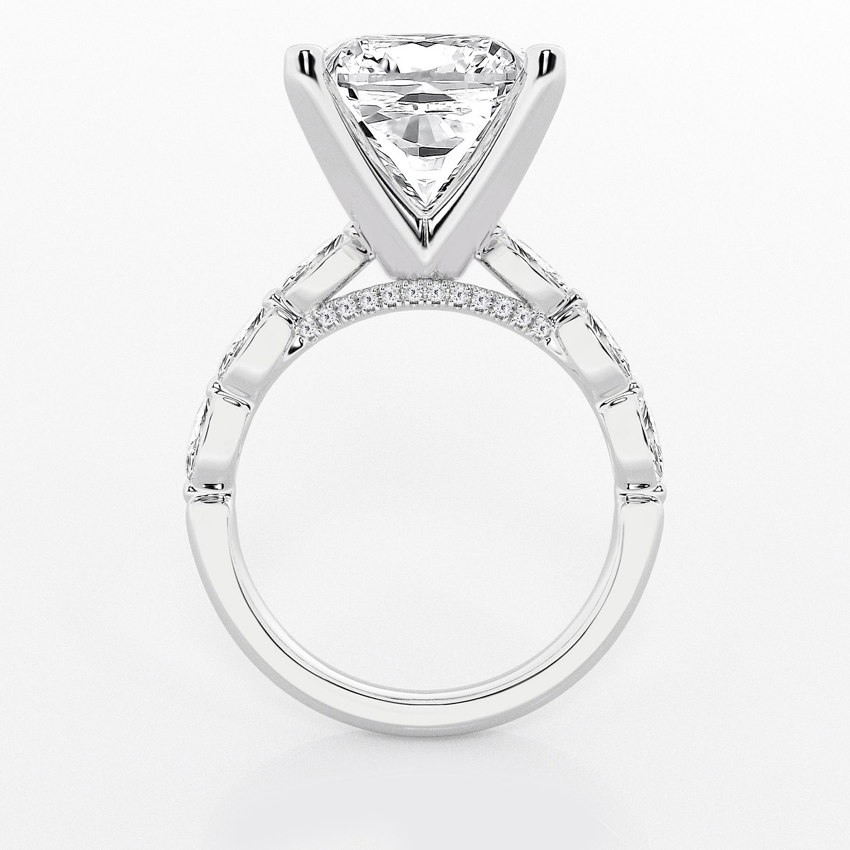 Additional Image 1 for  8 1/2 ctw Cushion Lab Grown Diamond Engagement Ring with Floating Marquise Side Accents