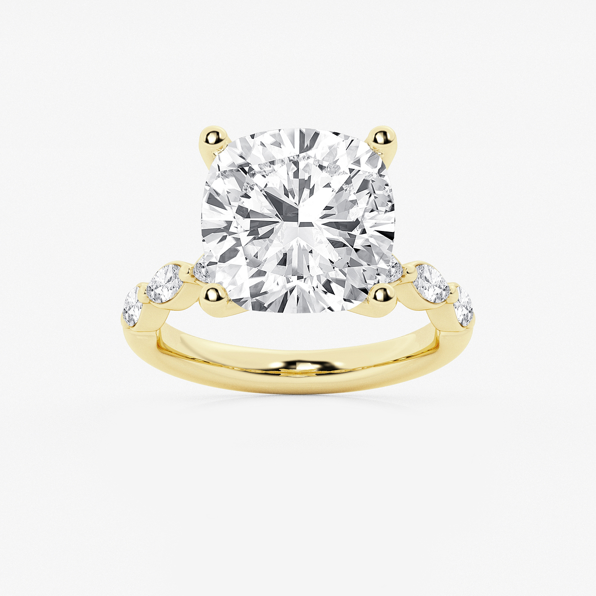 8 1/2 ctw Cushion Lab Grown Diamond Engagement Ring with Floating Marquise Side Accents