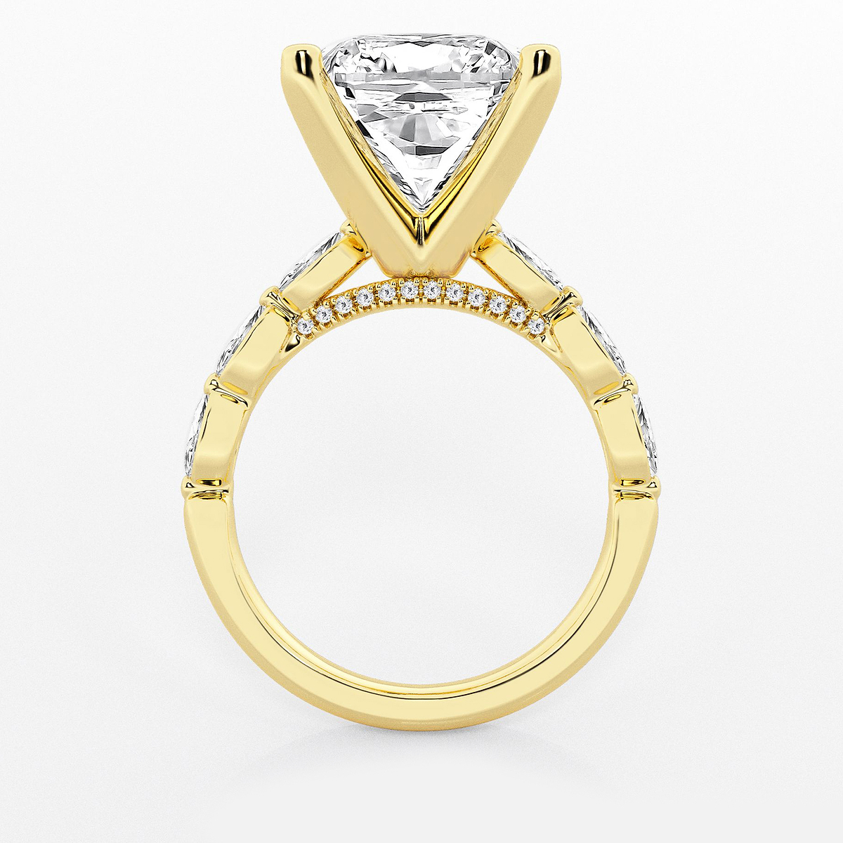Additional Image 1 for  8 1/2 ctw Cushion Lab Grown Diamond Engagement Ring with Floating Marquise Side Accents