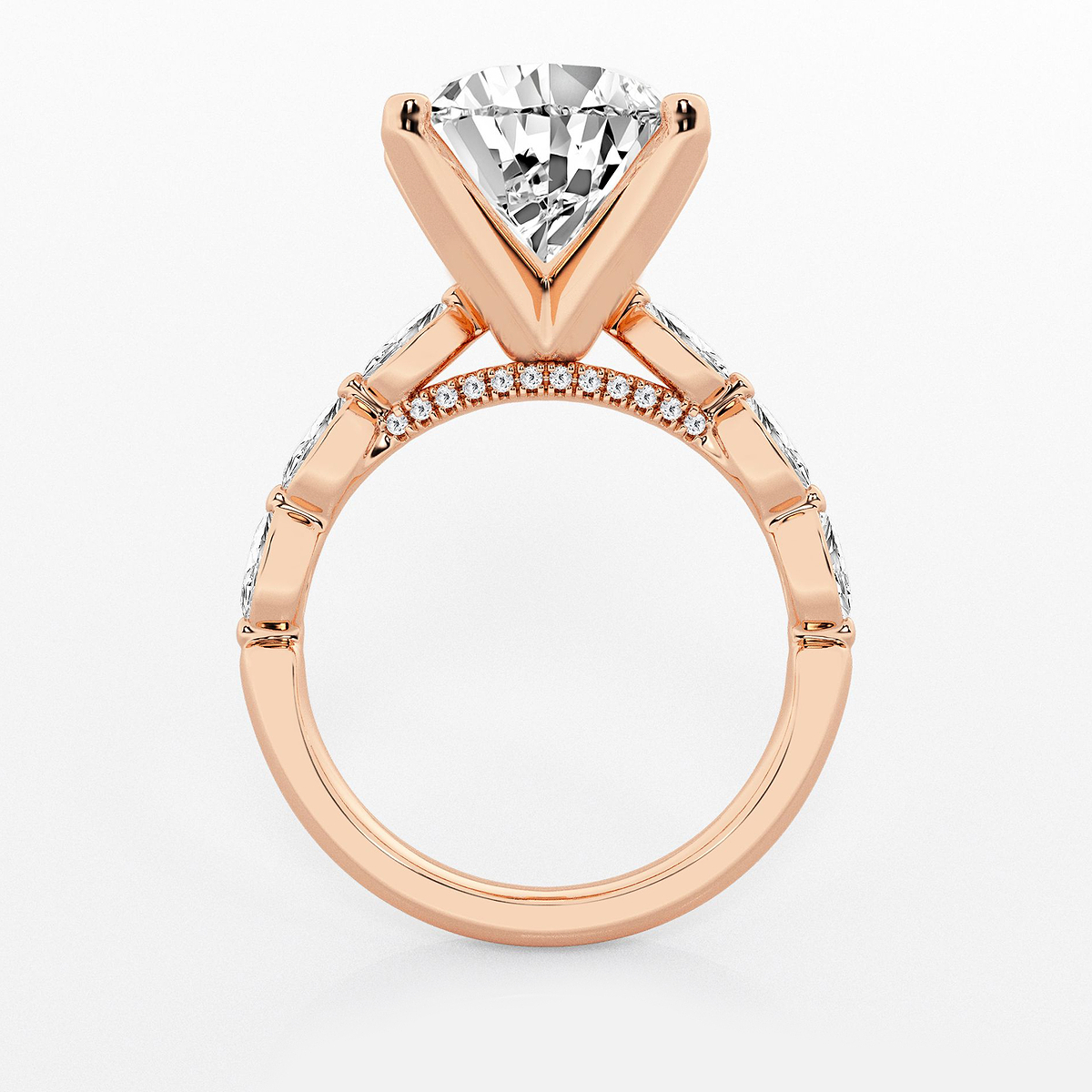 Additional Image 1 for  6 1/2 ctw Pear Lab Grown Diamond Engagement Ring with Floating Marquise Side Accents