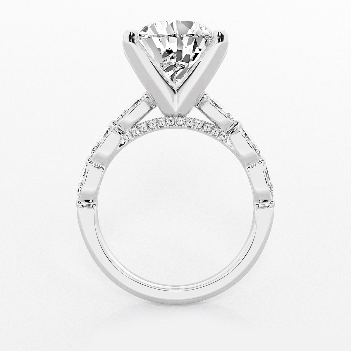 Additional Image 1 for  6 1/2 ctw Pear Lab Grown Diamond Engagement Ring with Floating Marquise Side Accents