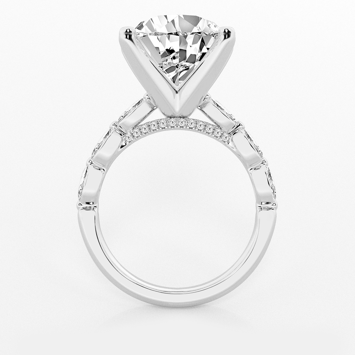 Additional Image 1 for  8 1/2 ctw Pear Lab Grown Diamond Engagement Ring with Floating Marquise Side Accents