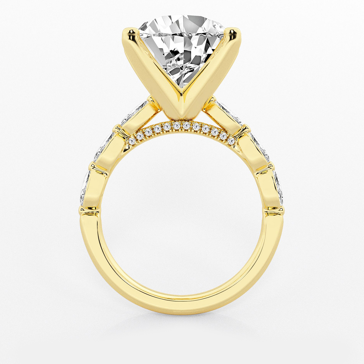 Additional Image 1 for  8 1/2 ctw Pear Lab Grown Diamond Engagement Ring with Floating Marquise Side Accents
