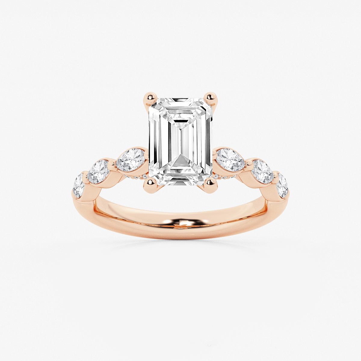 2 1/2 ctw Emerald Lab Grown Diamond Engagement Ring with Floating Marquise Side Accents