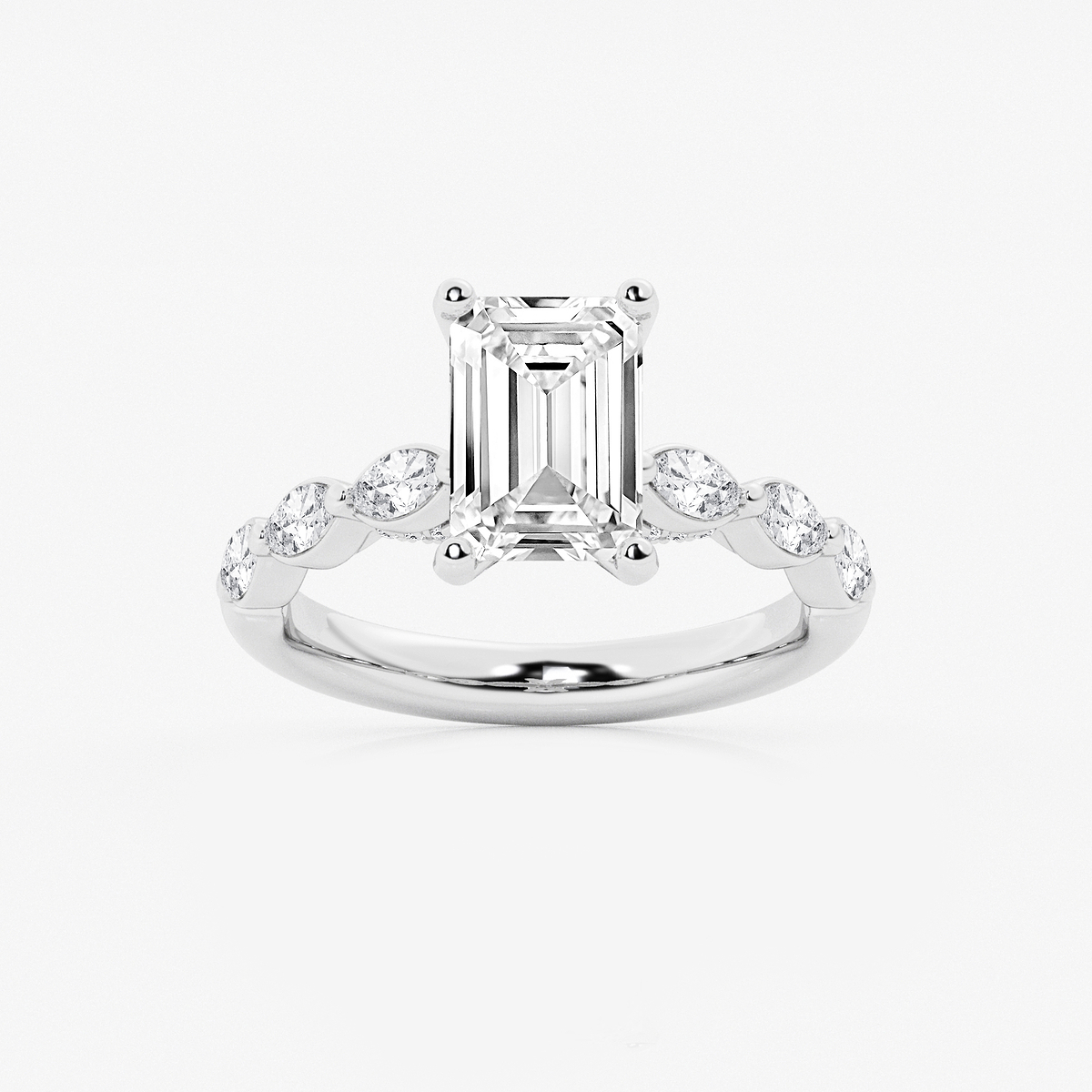 2 1/2 ctw Emerald Lab Grown Diamond Engagement Ring with Floating Marquise Side Accents