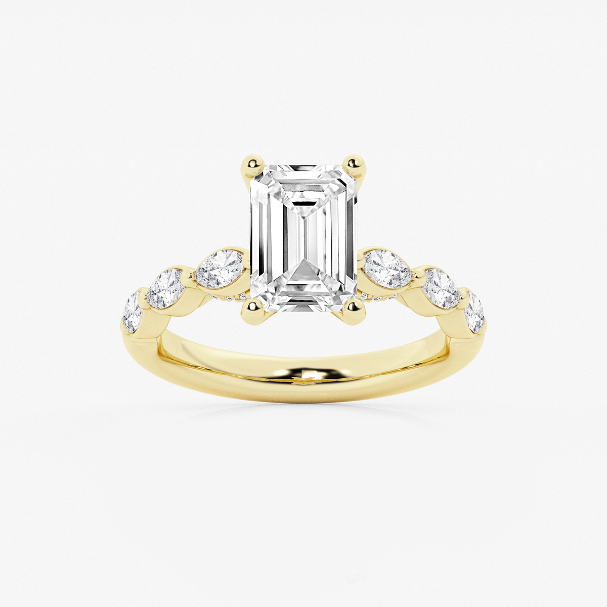 2 1/2 ctw Emerald Lab Grown Diamond Engagement Ring with Floating Marquise Side Accents