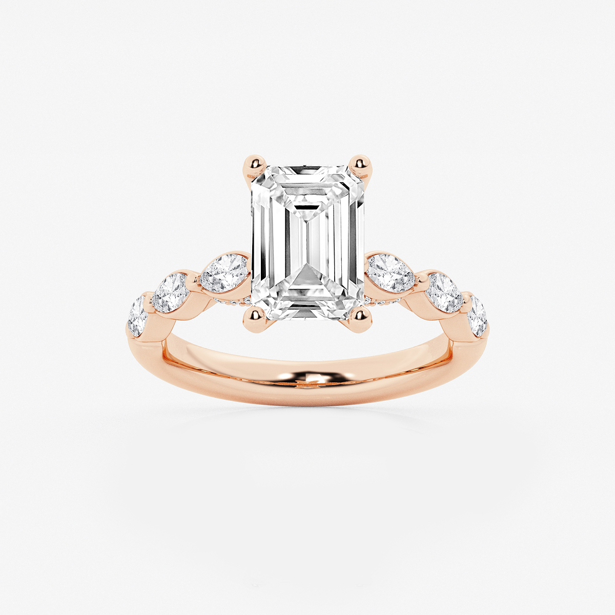 3 1/2 ctw Emerald Lab Grown Diamond Engagement Ring with Floating Marquise Side Accents