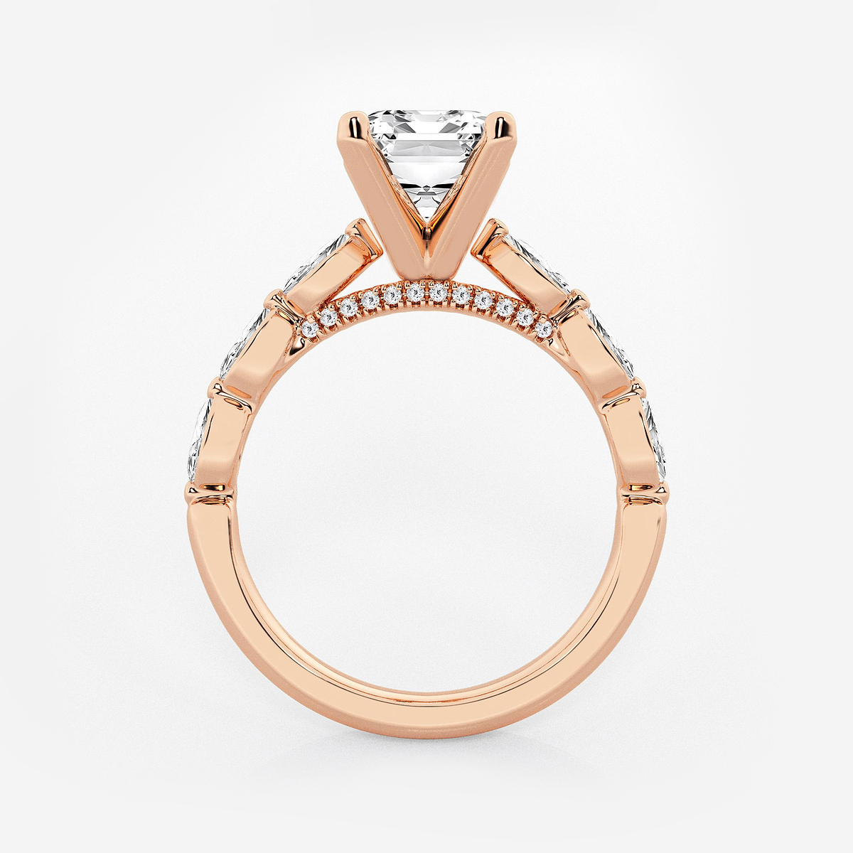 Additional Image 1 for  3 1/2 ctw Emerald Lab Grown Diamond Engagement Ring with Floating Marquise Side Accents