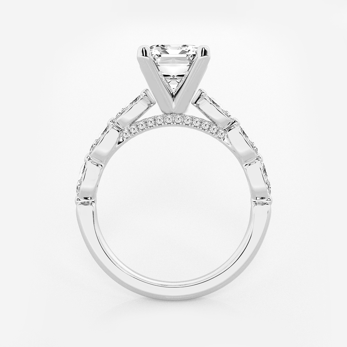 Additional Image 1 for  3 ctw Emerald Lab Grown Diamond Engagement Ring with Floating Marquise Side Accents