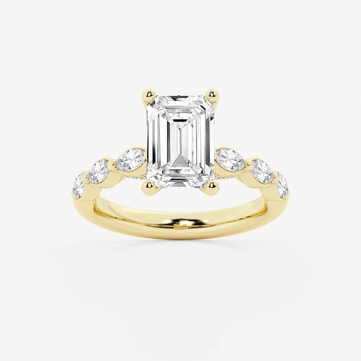 3 1/2 ctw Emerald Lab Grown Diamond Engagement Ring with Floating Marquise Side Accents