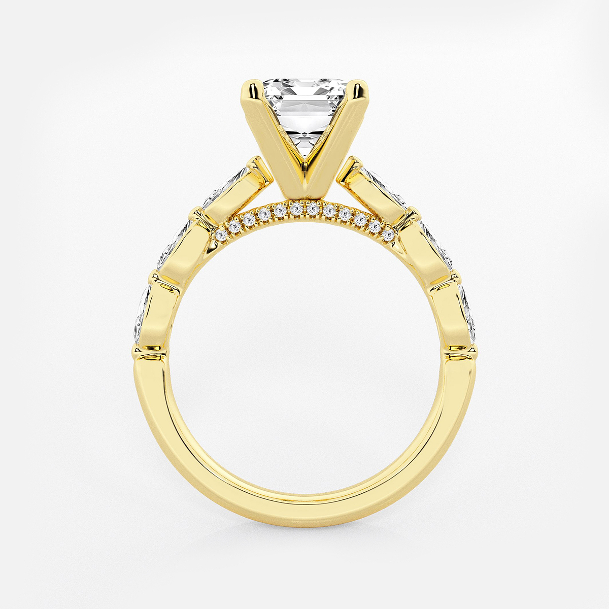 Additional Image 1 for  3 1/2 ctw Emerald Lab Grown Diamond Engagement Ring with Floating Marquise Side Accents