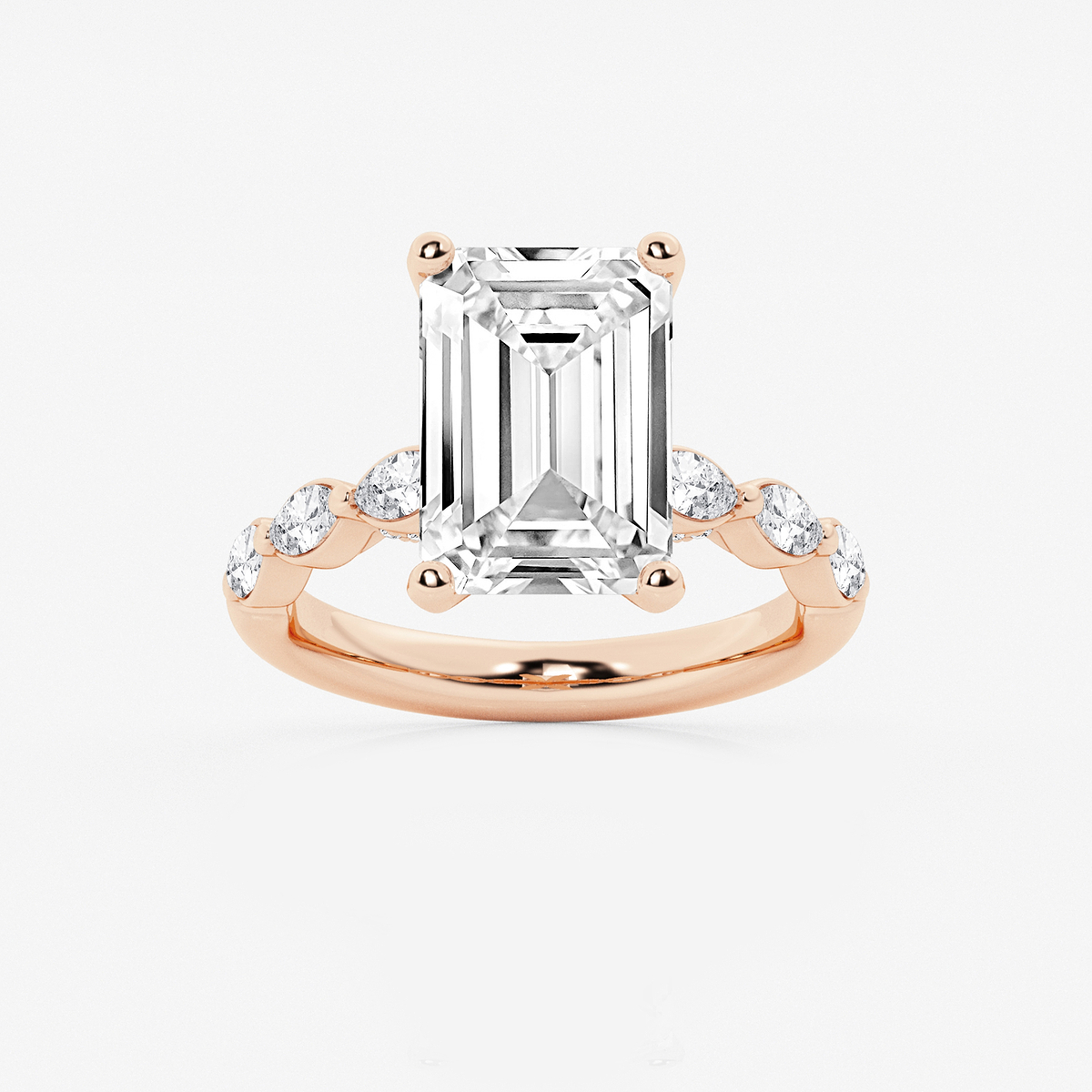 6 1/2 ctw Emerald Lab Grown Diamond Engagement Ring with Floating Marquise Side Accents