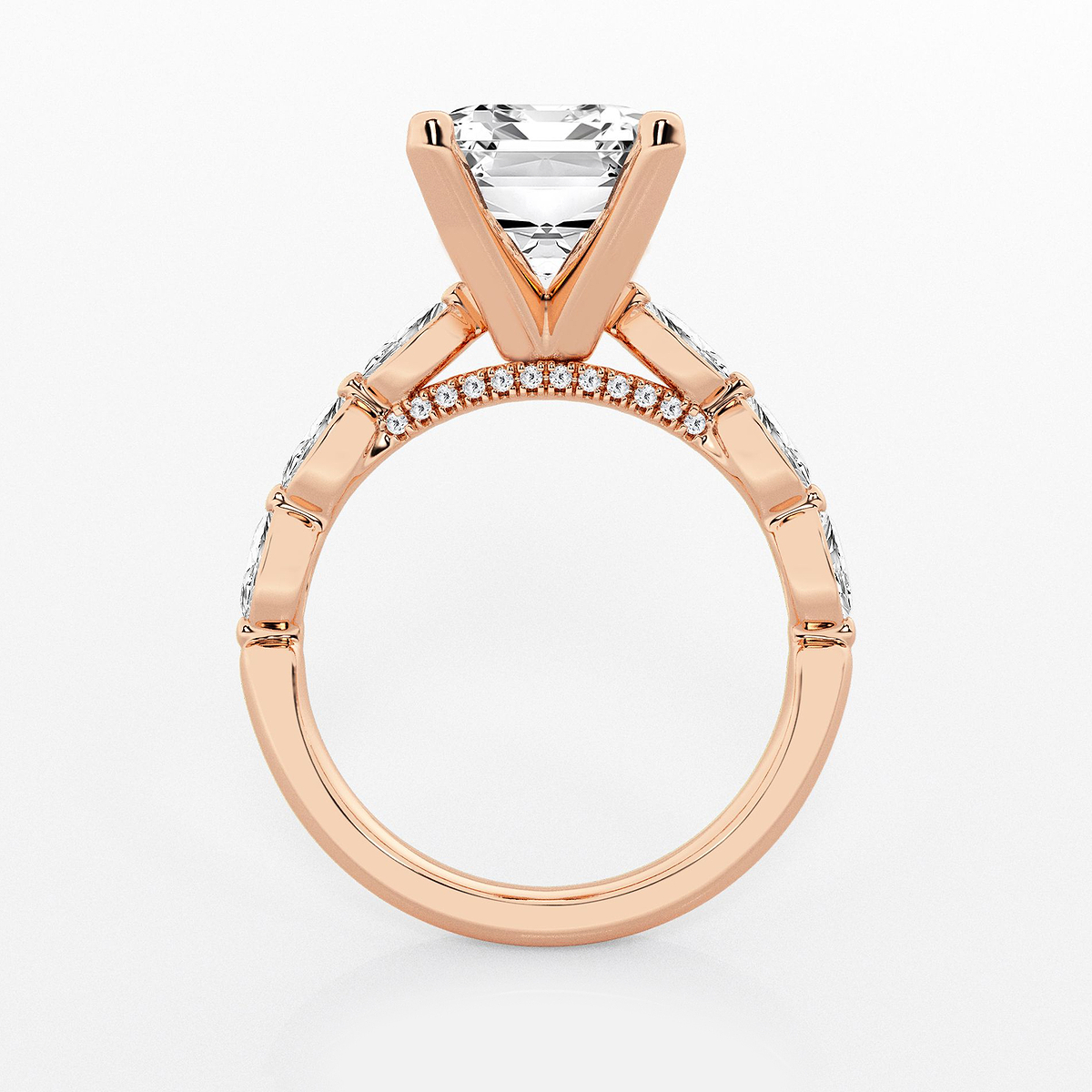 Additional Image 1 for  6 1/2 ctw Emerald Lab Grown Diamond Engagement Ring with Floating Marquise Side Accents
