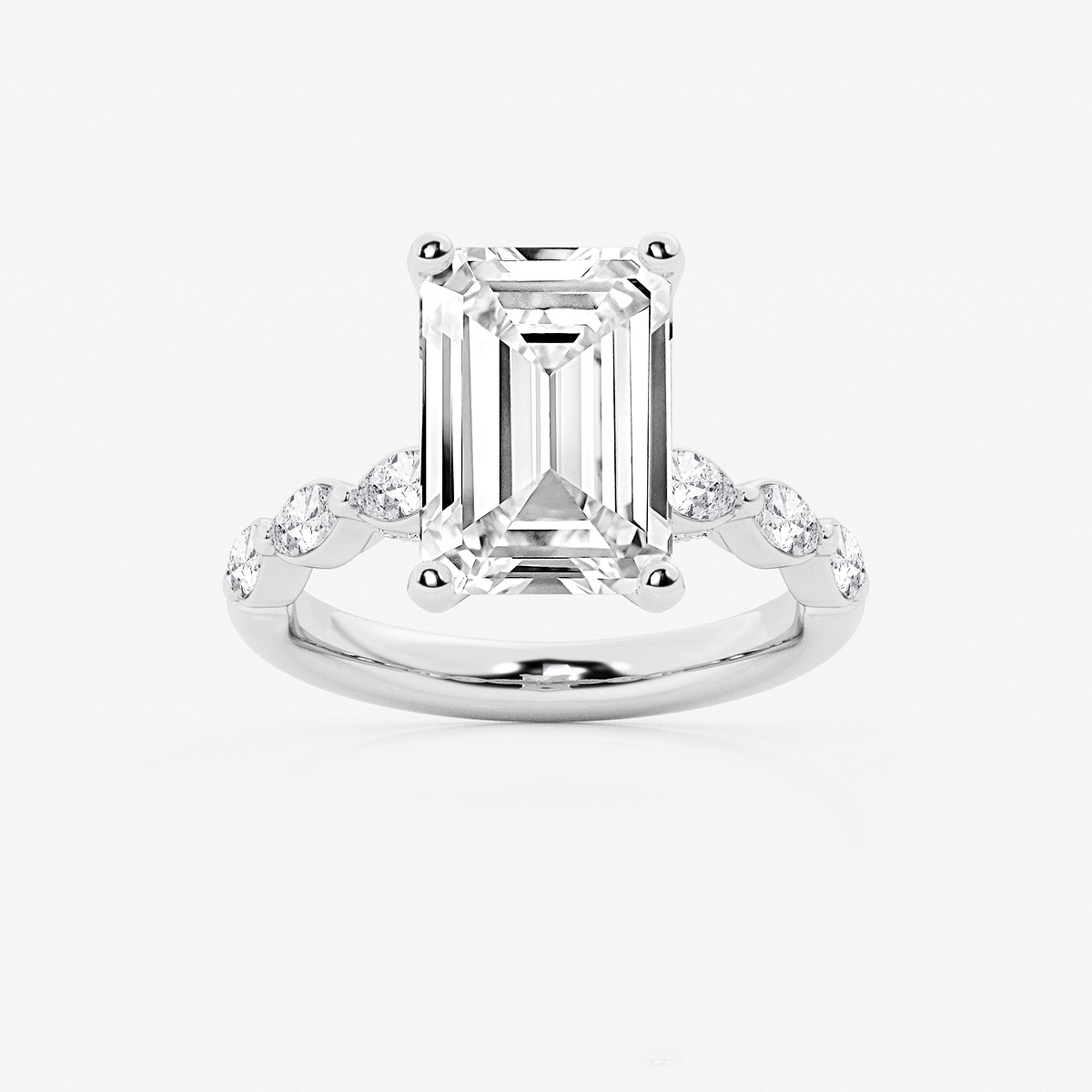 6 1/2 ctw Emerald Lab Grown Diamond Engagement Ring with Floating Marquise Side Accents