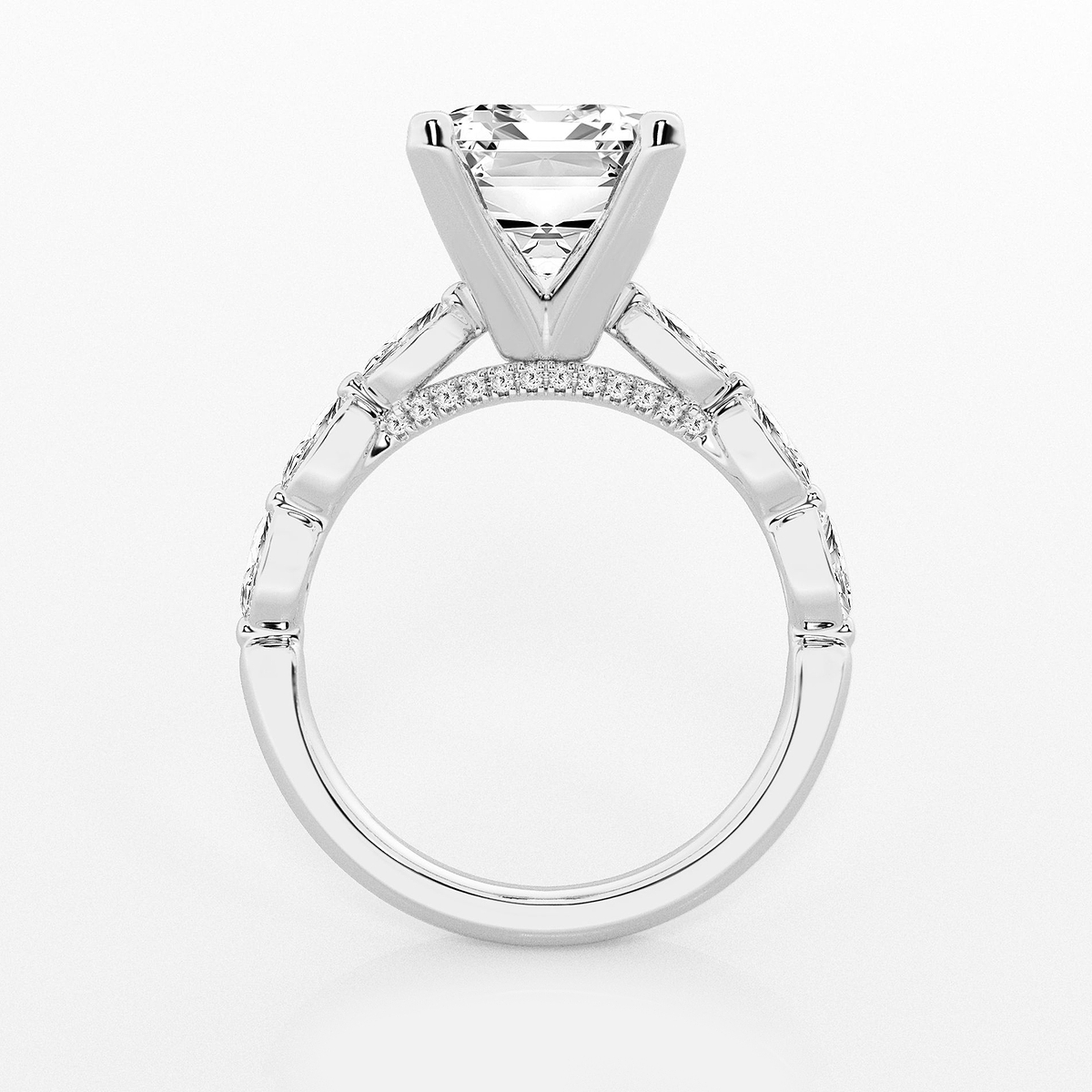Additional Image 1 for  6 1/2 ctw Emerald Lab Grown Diamond Engagement Ring with Floating Marquise Side Accents