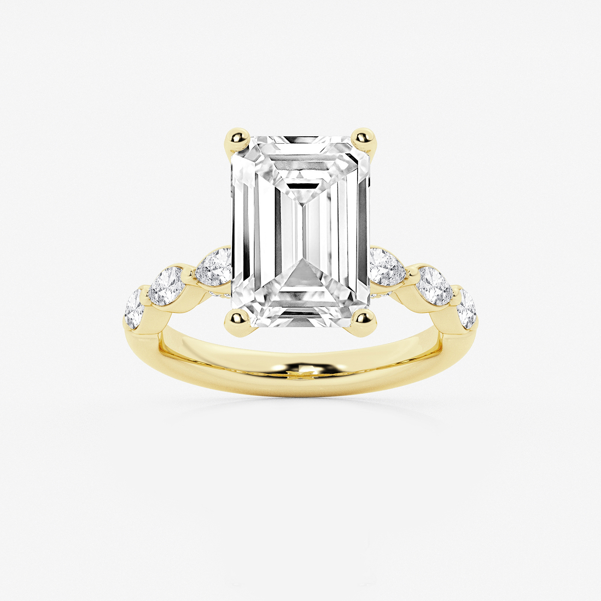 6 1/2 ctw Emerald Lab Grown Diamond Engagement Ring with Floating Marquise Side Accents