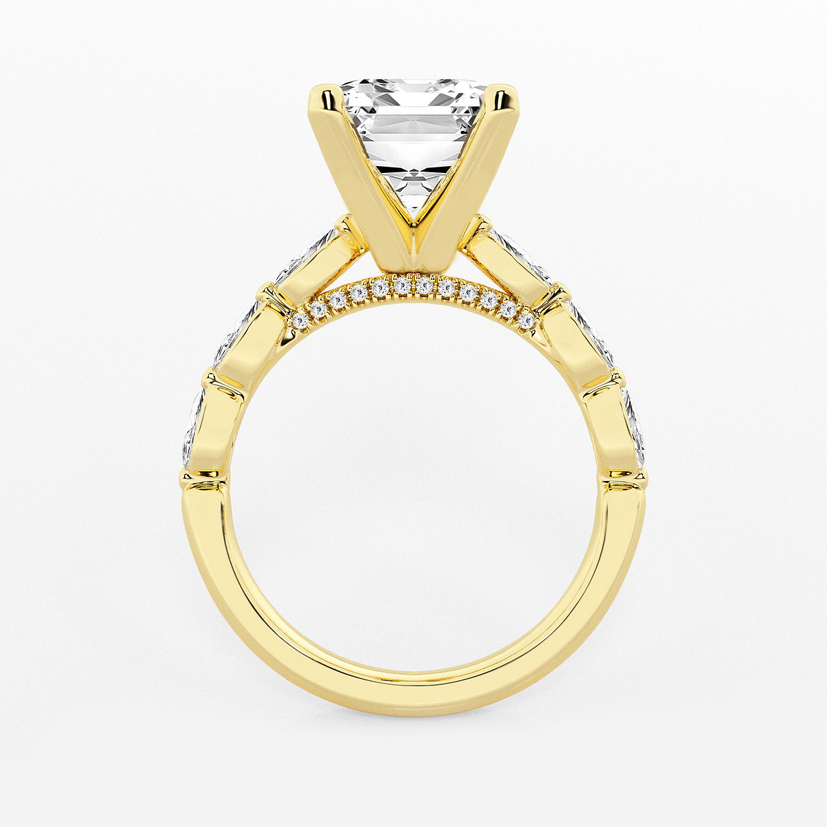 Additional Image 1 for  6 1/2 ctw Emerald Lab Grown Diamond Engagement Ring with Floating Marquise Side Accents