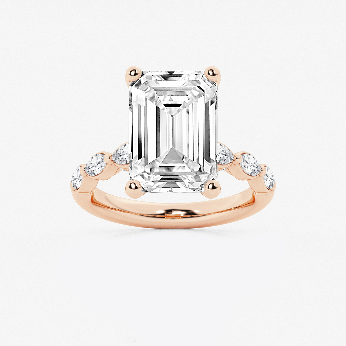 8 1/2 ctw Emerald Lab Grown Diamond Engagement Ring with Floating Marquise Side Accents