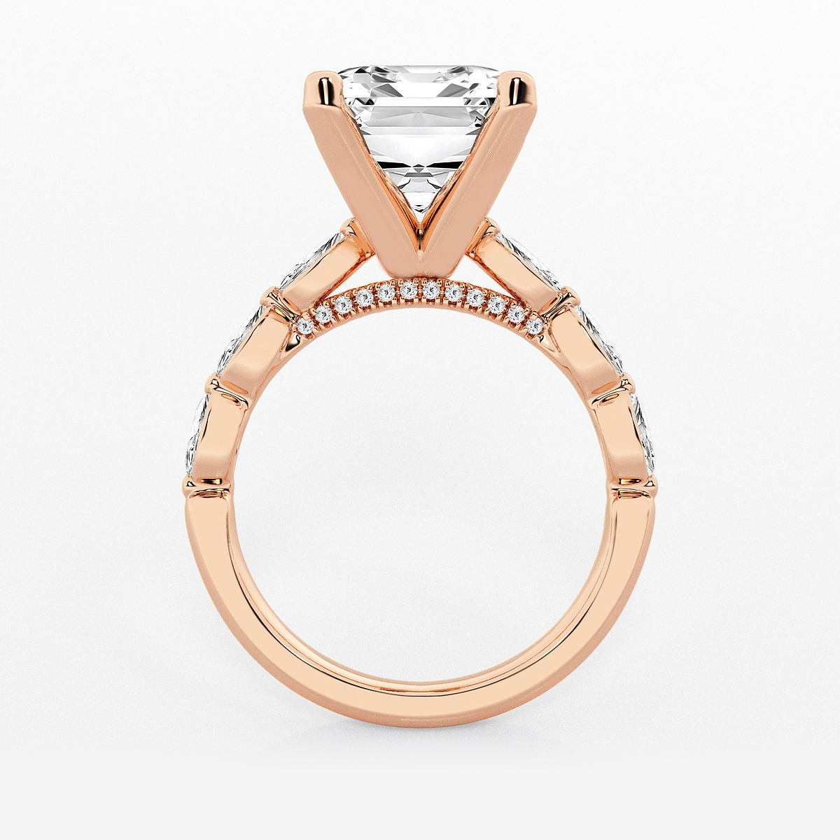 Additional Image 1 for  8 1/2 ctw Emerald Lab Grown Diamond Engagement Ring with Floating Marquise Side Accents