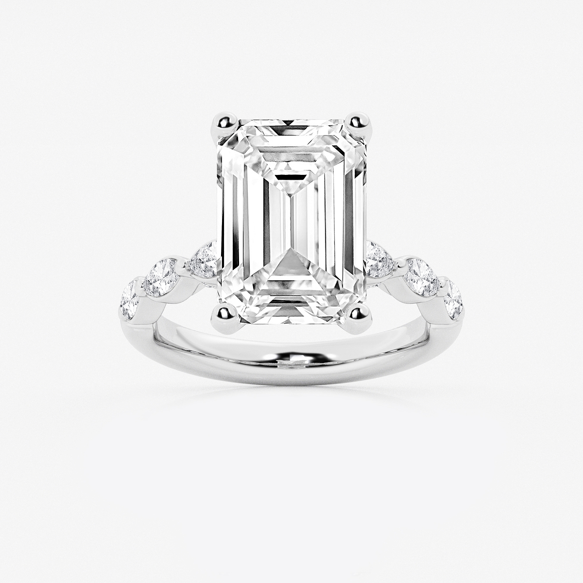 8 1/2 ctw Emerald Lab Grown Diamond Engagement Ring with Floating Marquise Side Accents