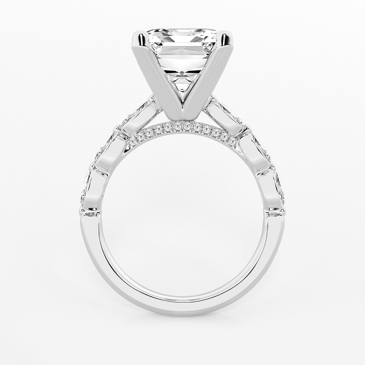 Additional Image 1 for  8 1/2 ctw Emerald Lab Grown Diamond Engagement Ring with Floating Marquise Side Accents