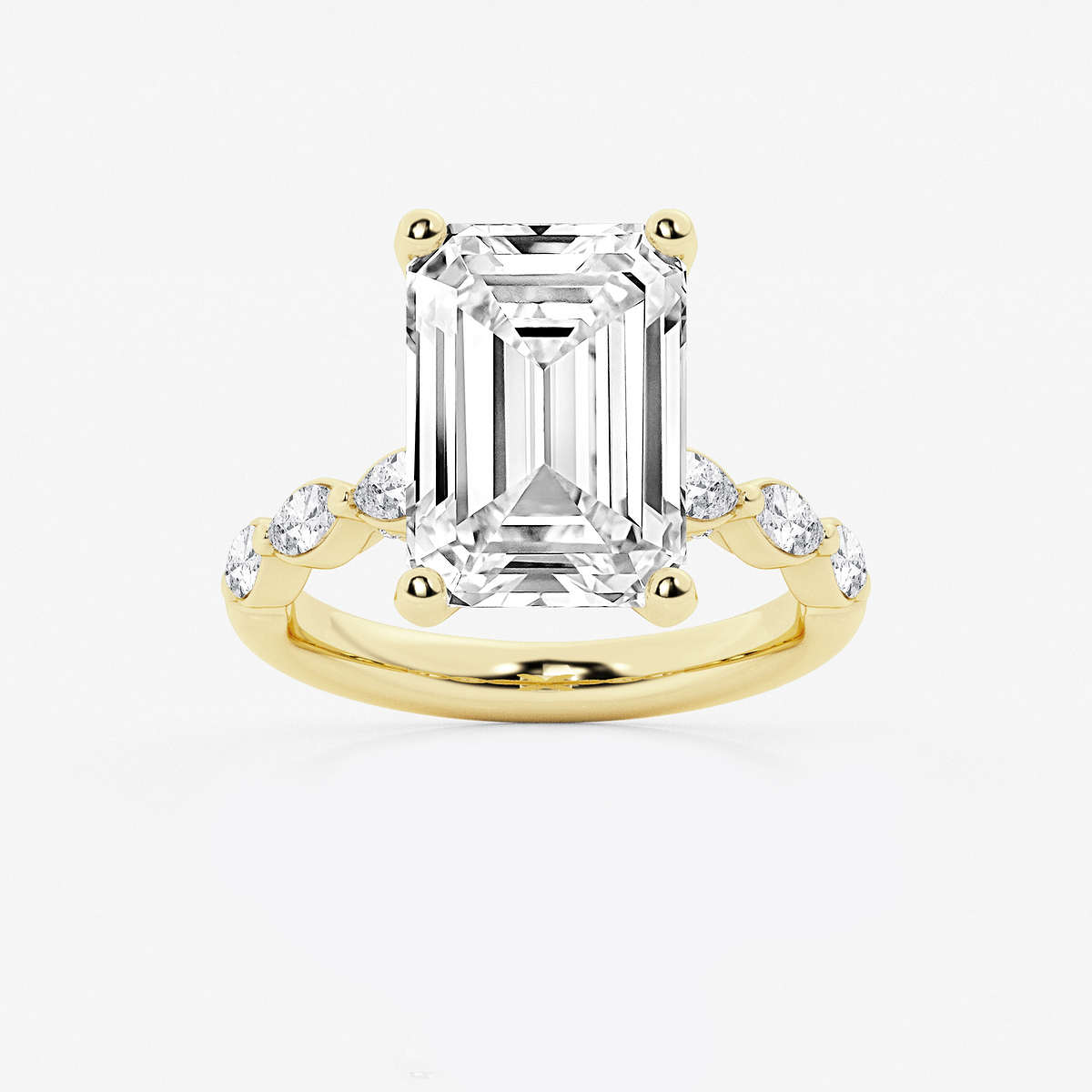 8 1/2 ctw Emerald Lab Grown Diamond Engagement Ring with Floating Marquise Side Accents