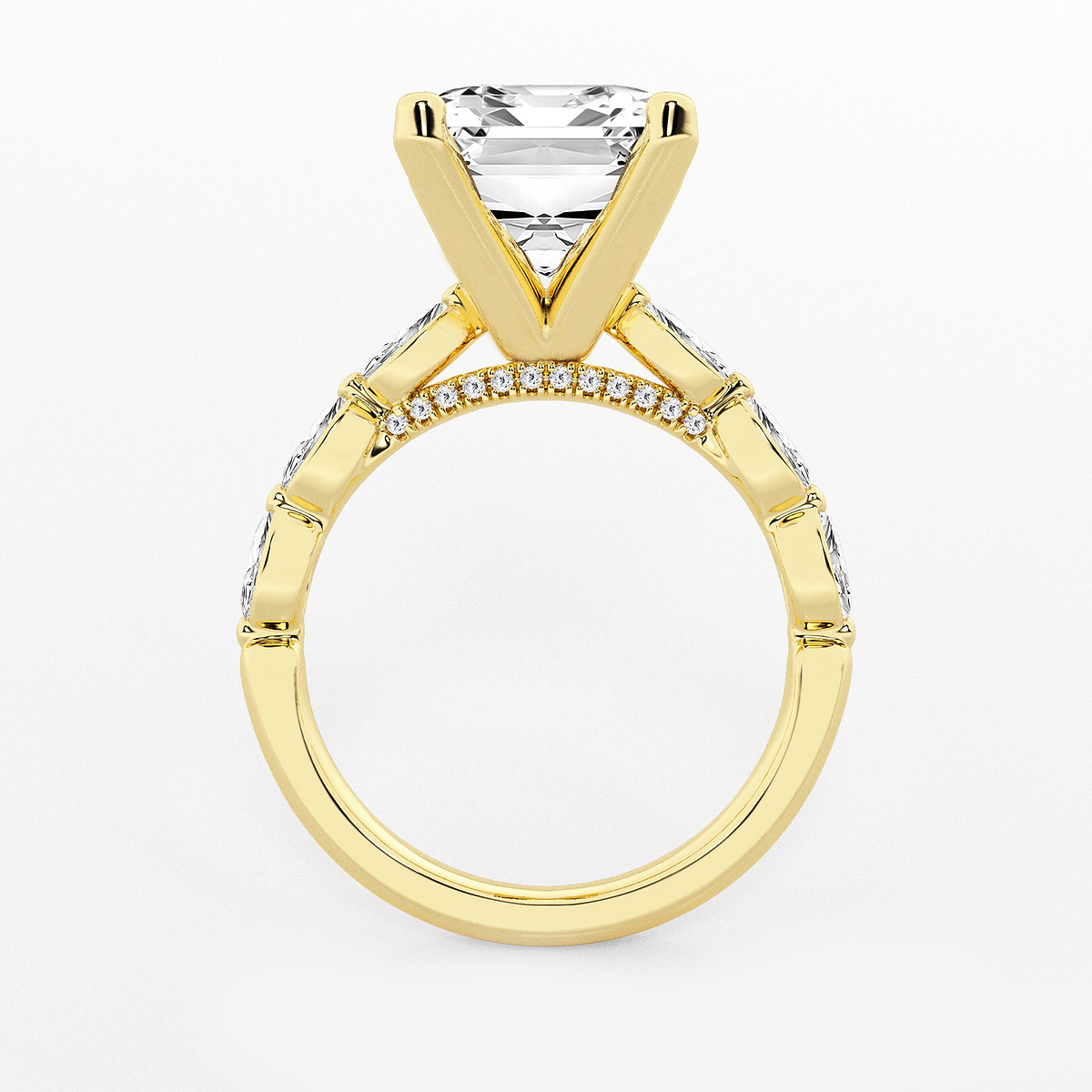 Additional Image 1 for  8 1/2 ctw Emerald Lab Grown Diamond Engagement Ring with Floating Marquise Side Accents