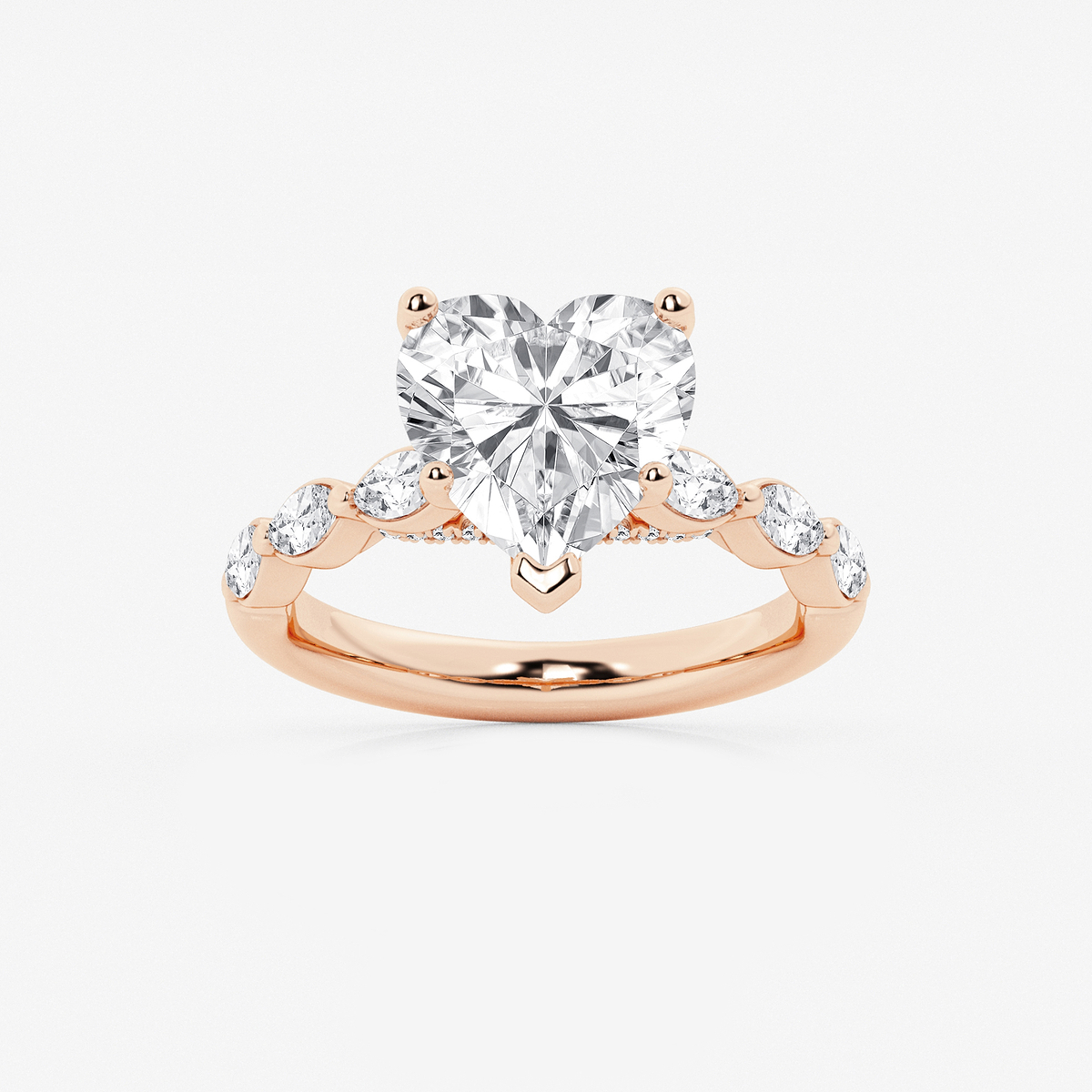 3 ctw Heart Lab Grown Diamond Engagement Ring with Floating Marquise Side Accents