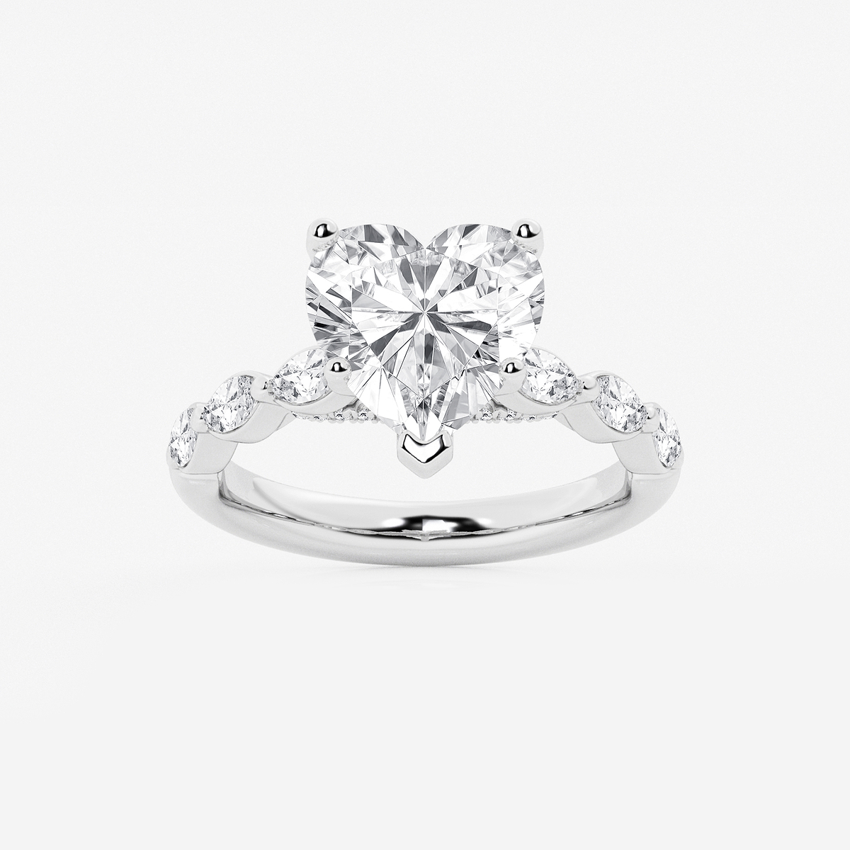 3 1/2 ctw Heart Lab Grown Diamond Engagement Ring with Floating Marquise Side Accents