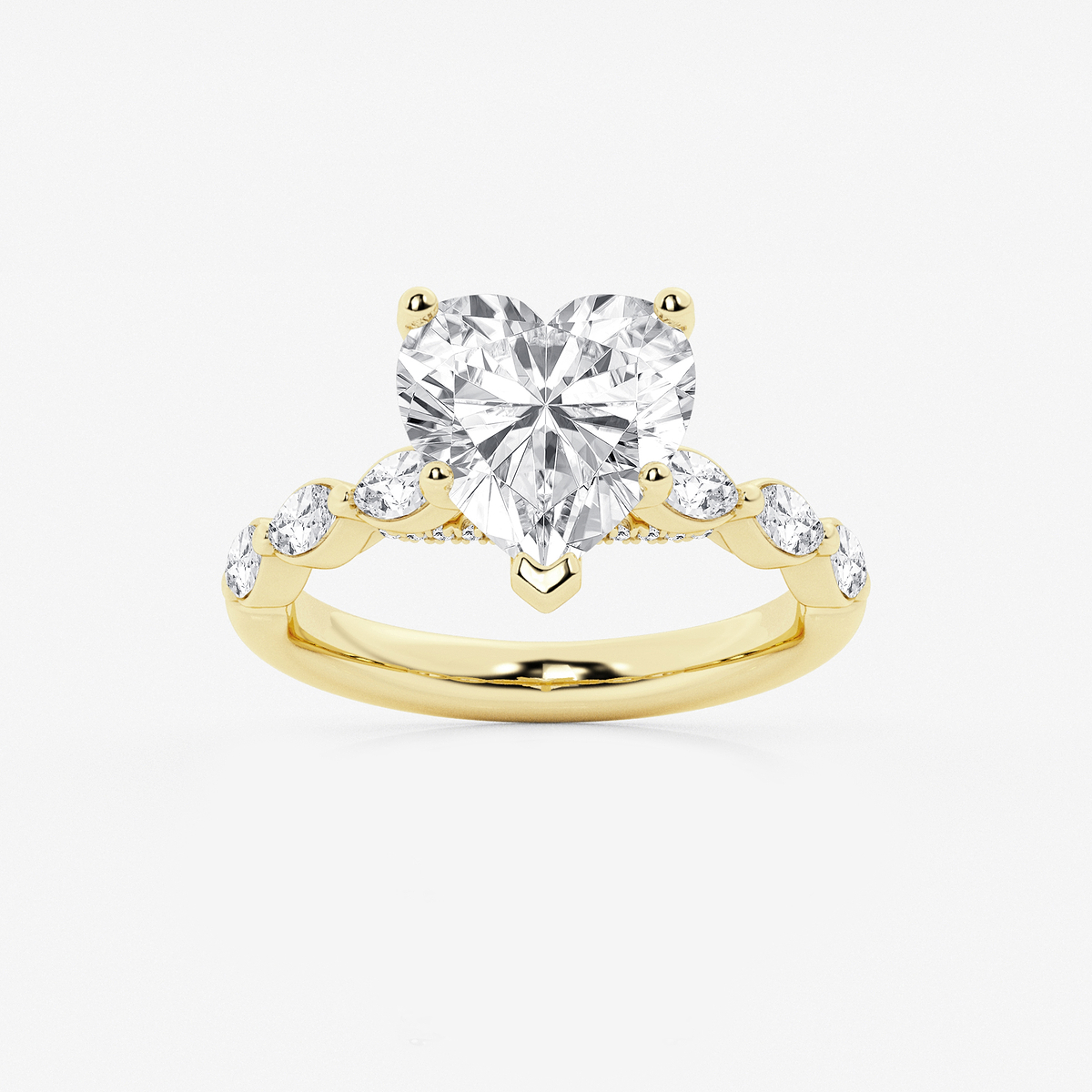 3 1/2 ctw Heart Lab Grown Diamond Engagement Ring with Floating Marquise Side Accents