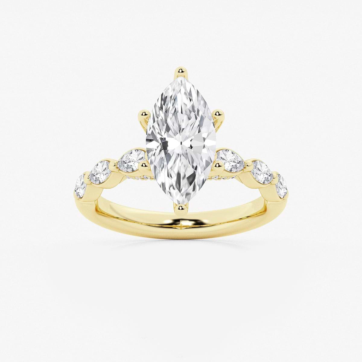 2 1/2 ctw Marquise Lab Grown Diamond Engagement Ring with Floating Marquise Side Accents 14K Yellow Gold, E+, VS1+