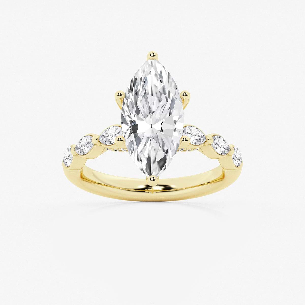 3 ctw Marquise Lab Grown Diamond Engagement Ring with Floating Marquise Side Accents 14K Yellow Gold, FG, VS2+