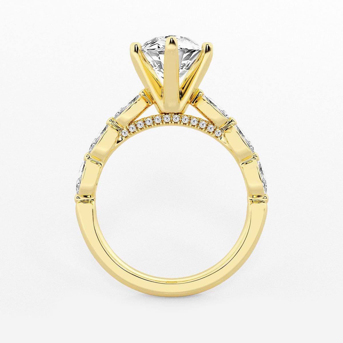 3 ctw Marquise Lab Grown Diamond Engagement Ring with Floating Marquise Side Accents 14K Yellow Gold, FG, VS2+