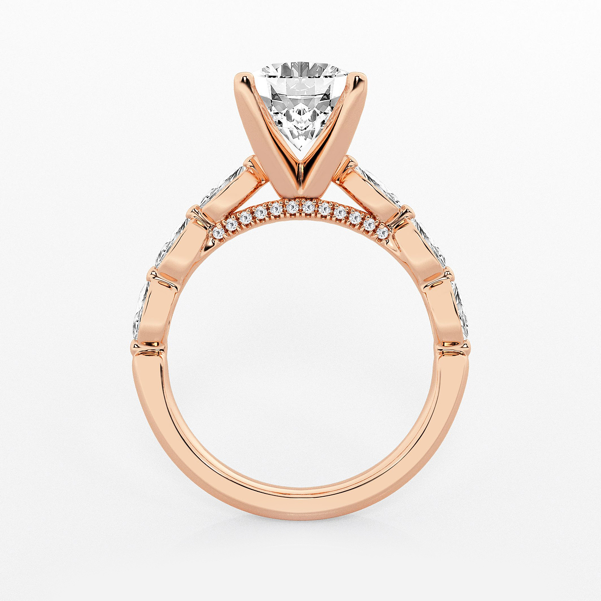Additional Image 1 for  3 ctw Oval Lab Grown Diamond Engagement Ring with Floating Marquise Side Accents