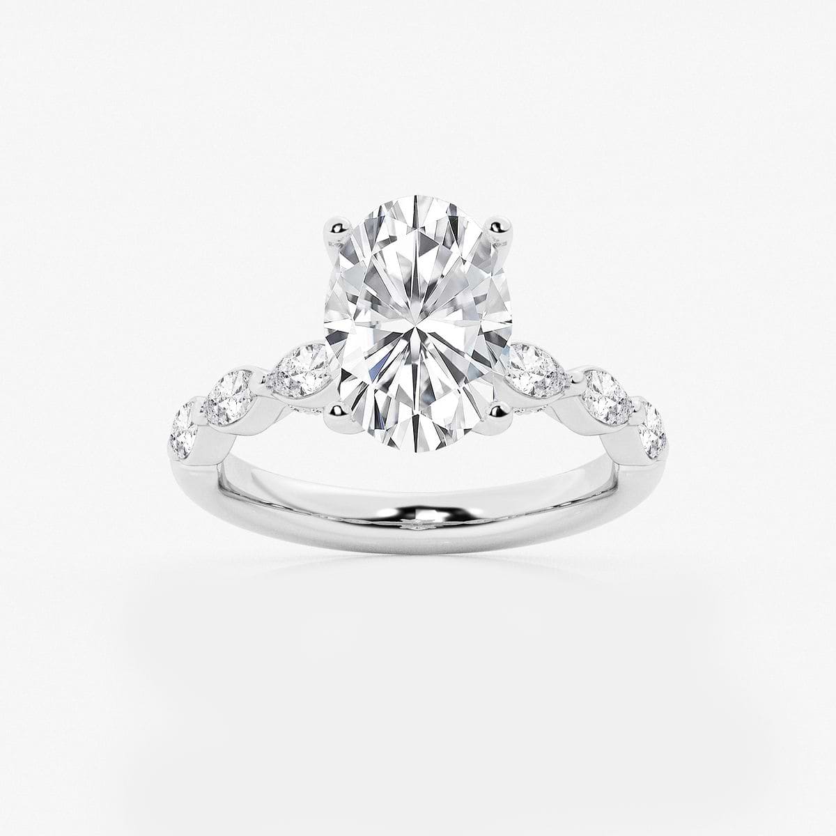 3 ctw Oval Lab Grown Diamond Engagement Ring with Floating Marquise Side Accents Platinum, F, VS2