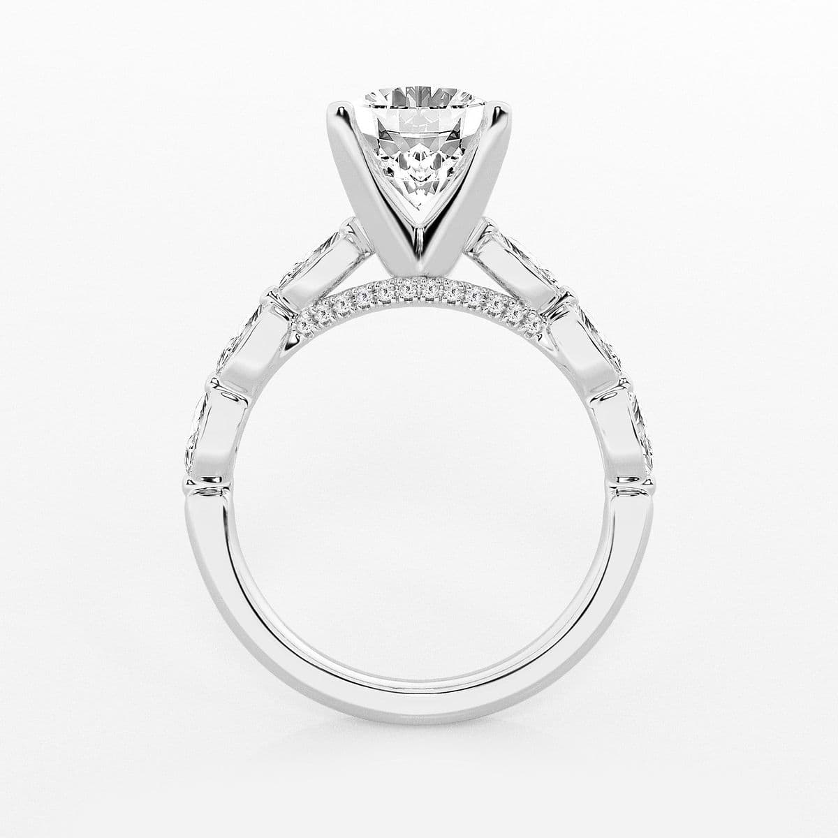 3 ctw Oval Lab Grown Diamond Engagement Ring with Floating Marquise Side Accents Platinum, F, VS2