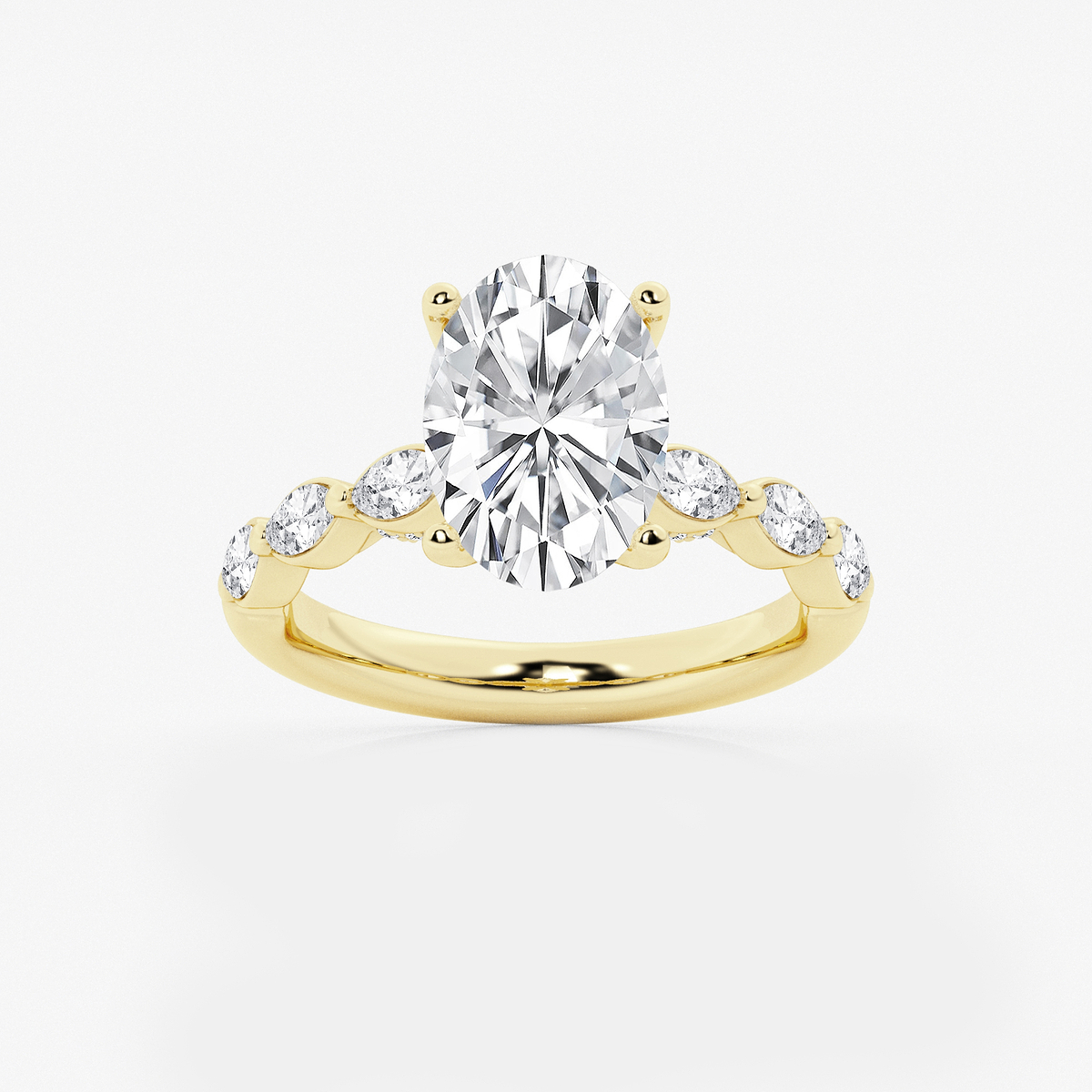 3 ctw Oval Lab Grown Diamond Engagement Ring with Floating Marquise Side Accents 14K Yellow Gold, FG, VS2+
