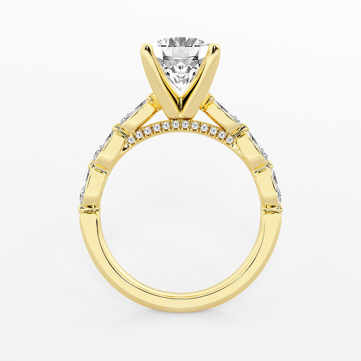 3 ctw Oval Lab Grown Diamond Engagement Ring with Floating Marquise Side Accents 14K Yellow Gold, FG, VS2+