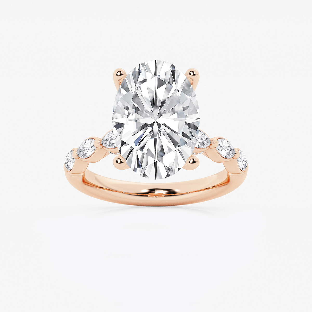 6 1/2 ctw Oval Lab Grown Diamond Engagement Ring with Floating Marquise Side Accents