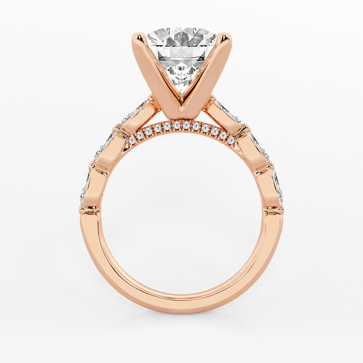 Additional Image 1 for  6 1/2 ctw Oval Lab Grown Diamond Engagement Ring with Floating Marquise Side Accents