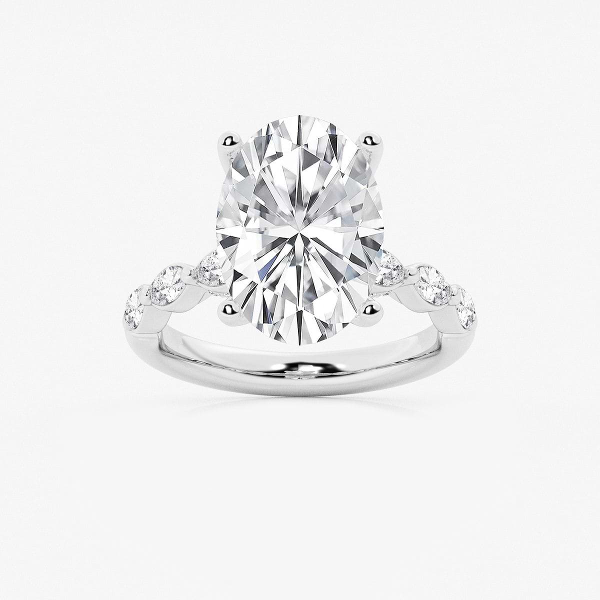 6 1/2 ctw Oval Lab Grown Diamond Engagement Ring with Floating Marquise Side Accents Platinum, E, VS1