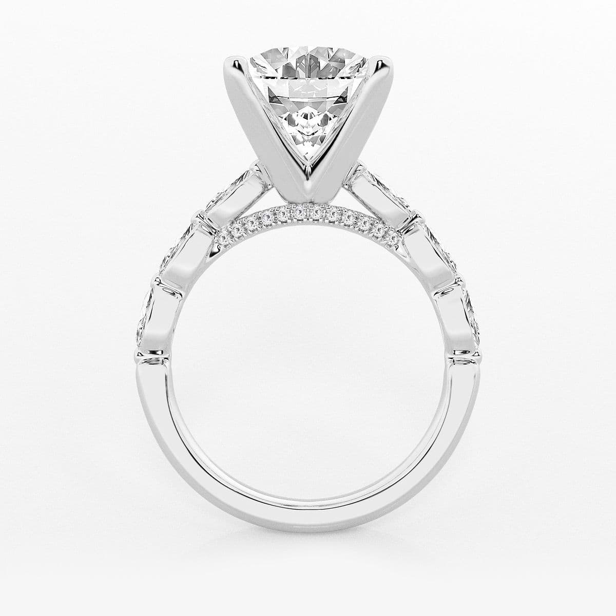 6 1/2 ctw Oval Lab Grown Diamond Engagement Ring with Floating Marquise Side Accents Platinum, E, VS1